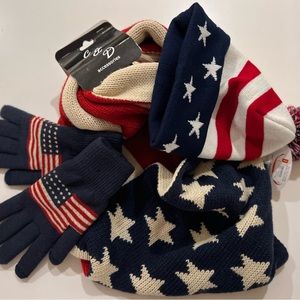 Kit:  Scarve and gloves and beanie with American fag